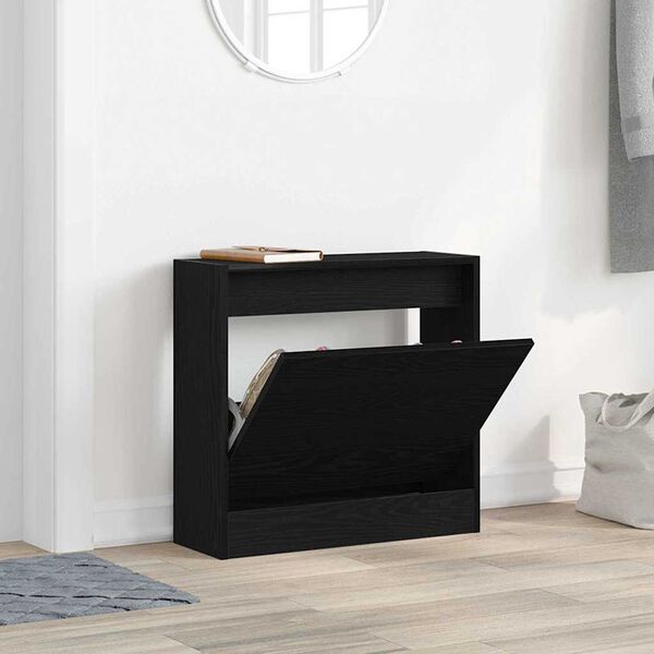 vidaXL Dulap pentru pantofi Stejar Negru 60 x 21 x 57 cm Lemn compozit