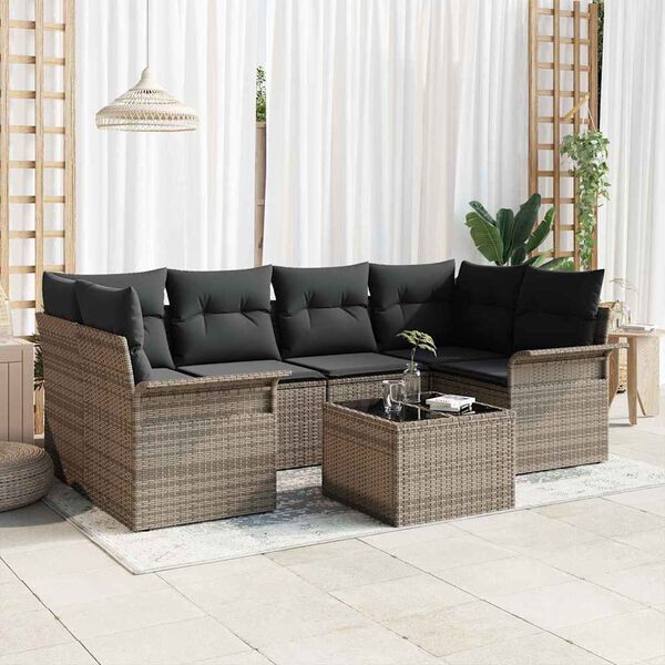 vidaXL Set de canapele pentru grădină 7 pcs Gri Rattan poli