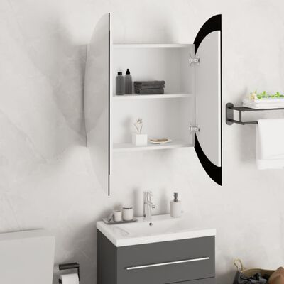 vidaXL Dulap de baie cu oglindă rotundă și LED, alb, 54x54x17,5 cm