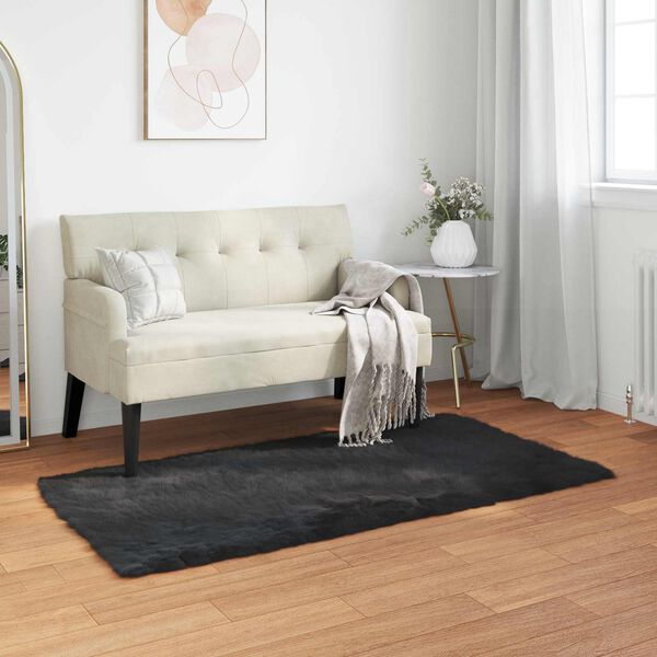vidaXL Covor din L&acirc;nă Faux Tafalla Negru 60 x 110 cm Poliester