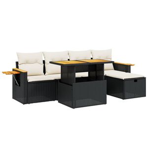 vidaXL Set mobilier de grădină cu perne, 6 piese, negru, poliratan