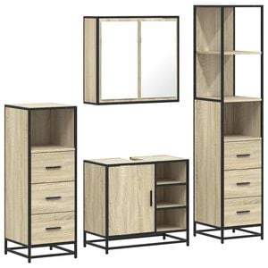 vidaXL Set de mobilier de baie din 4 piese din lemn de stejar Sonoma