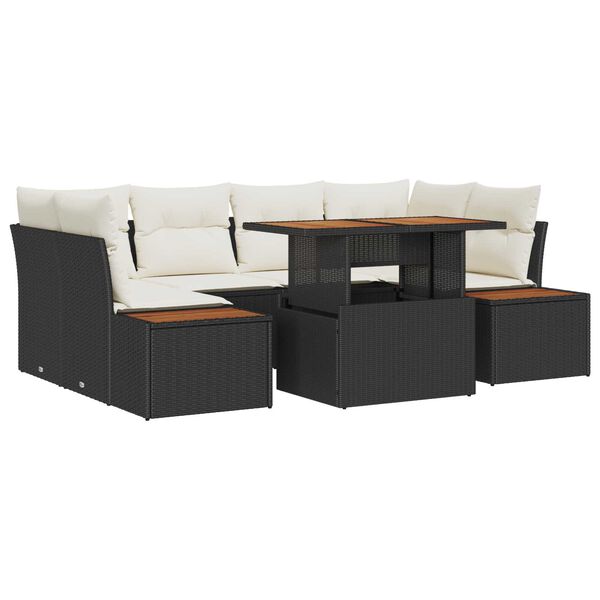 vidaXL Set de canapele pentru grădină 7 pcs Negru Rattan poli