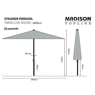 Madison Umbrelă de soare Timor Luxe, gri, 400 cm, PAC8P014