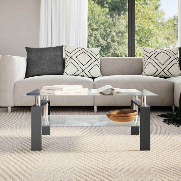 vidaXL Masă cafea, negru/transparent, 95x55x40 cm, sticlă securizată