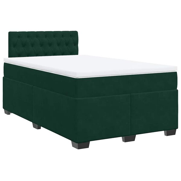 vidaXL Pat box spring cu saltea, verde &icirc;nchis, 120x200 cm, catifea