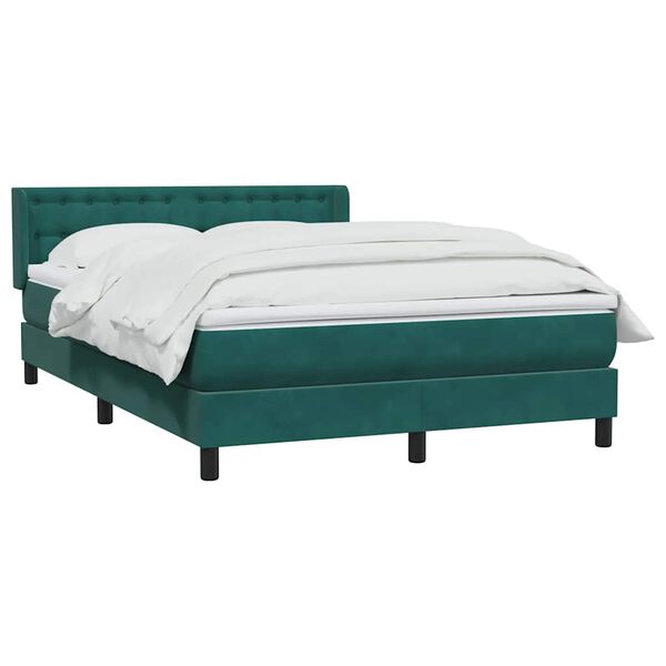 vidaXL Pat box spring cu saltea, verde &icirc;nchis, 140x220 cm, catifea