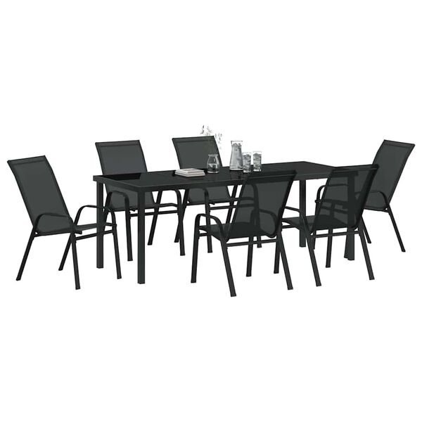 vidaXL Set de masă pentru grădină 7 pcs Negru Oțel acoperit cu pulbere