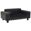 vidaXL Canapea pentru c&acirc;ini, negru, 81x43x31cm, pluș & piele ecologică