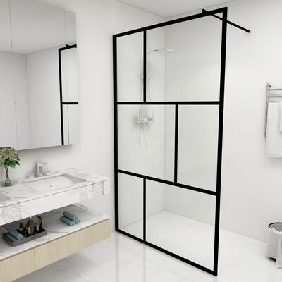 vidaXL Paravan de duș walk-in, negru, 115x195 cm, sticlă securizată