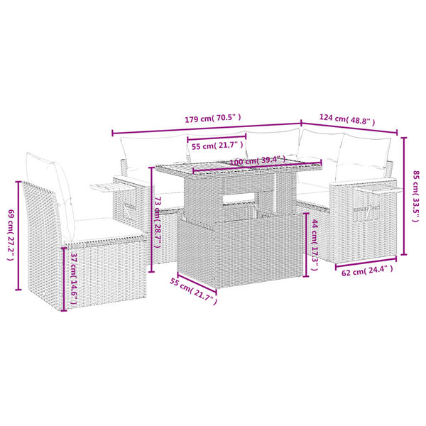 vidaXL Set mobilier grădină cu perne, 6 piese, gri, poliratan