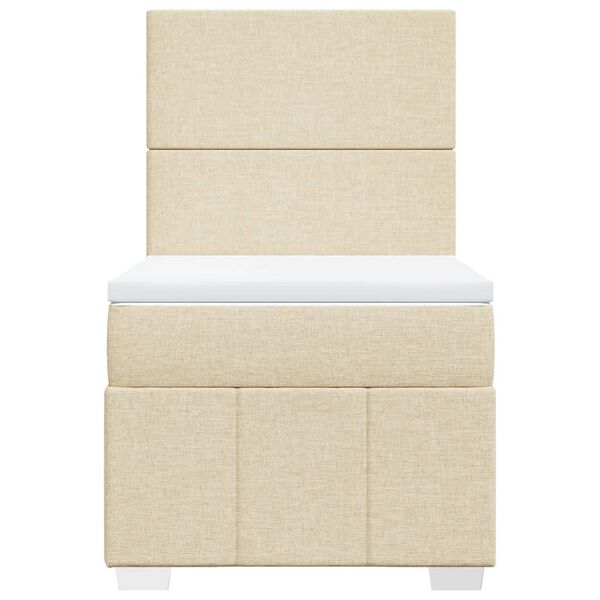 vidaXL Pat box spring cu saltea, crem, 90x200 cm, textil