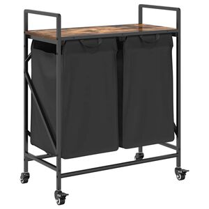 vidaXL Coș de rufe 2 compartimente cu roți stejar fumuriu