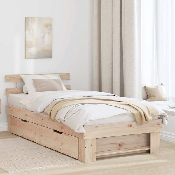 vidaXL Cadru de pat cu headboard natural 75 x 190 cm Lemn de pin masiv