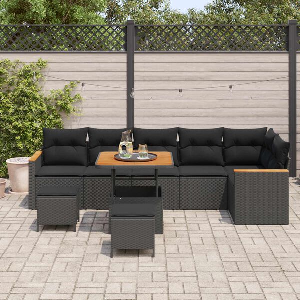 vidaXL Set de canapele pentru grădină cu pernă 9 pcs Negru Rattan poli