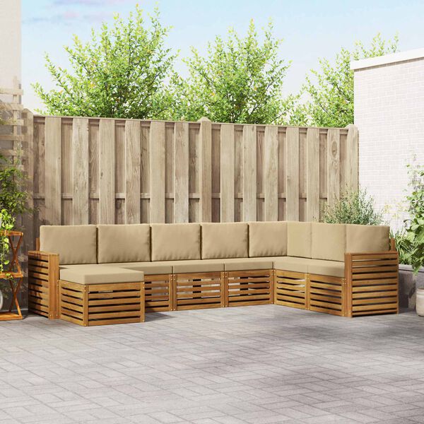vidaXL Set canapea sectională cu pernă 8 pcs Natural și Bej