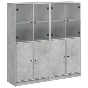 vidaXL Bibliotecă cu uși, gri beton, 136x37x142 cm, lemn compozit