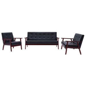 vidaXL Set canapea, 3 piese., negru, piele artificială
