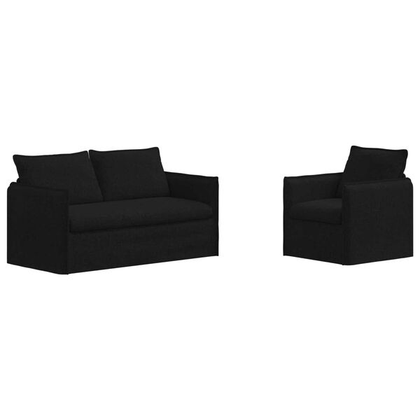 vidaXL Canapea 2 pcs Negru 196 x 82 x 85 cm țesătură
