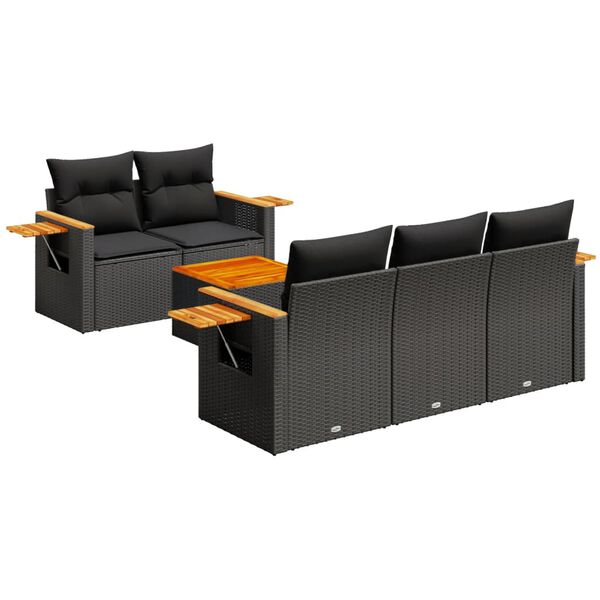 vidaXL Set mobilier de grădină cu perne, 6 piese, negru, poliratan