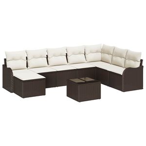 vidaXL Set de canapele pentru grădină 9 pcs maro și alb Rattan poli