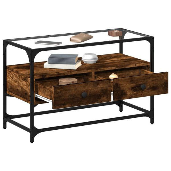 vidaXL Dulap TV blat sticlă stejar fumuriu 80x35x51 cm lemn prelucrat