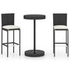 vidaXL Set mobilier bar de grădină cu perne, 3 piese, negru, poliratan