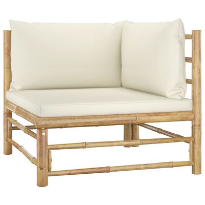 vidaXL Set mobilier de grădină, 5 piese, perne alb crem, bambus