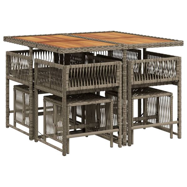 vidaXL Set mobilier grădină cu perne, 9 piese, gri, poliratan