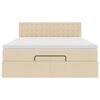 vidaXL Pat otoman cu saltea și LED-uri crem 140x200 cm țesătură