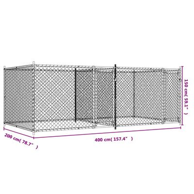 vidaXL Cușcă pentru câini cu uși, gri, 4x2x1,5 m, oțel galvanizat