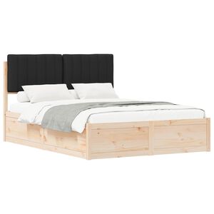 vidaXL Cadru de pat cu tăblie tapițată cu headboard Negru 135 x 190 cm