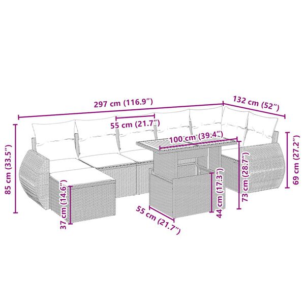 vidaXL Set canapele de grădină, 8 piese, cu perne, bej, poliratan