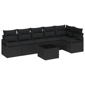 vidaXL Set de canapea cu pernă 7 pcs Negru poliratan