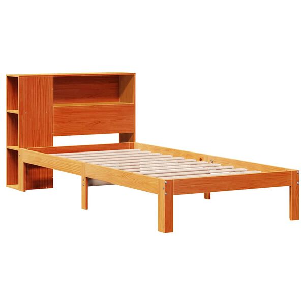 vidaXL Pat bibliotecă fără saltea maro ceruit 75x190 cm lemn masiv pin