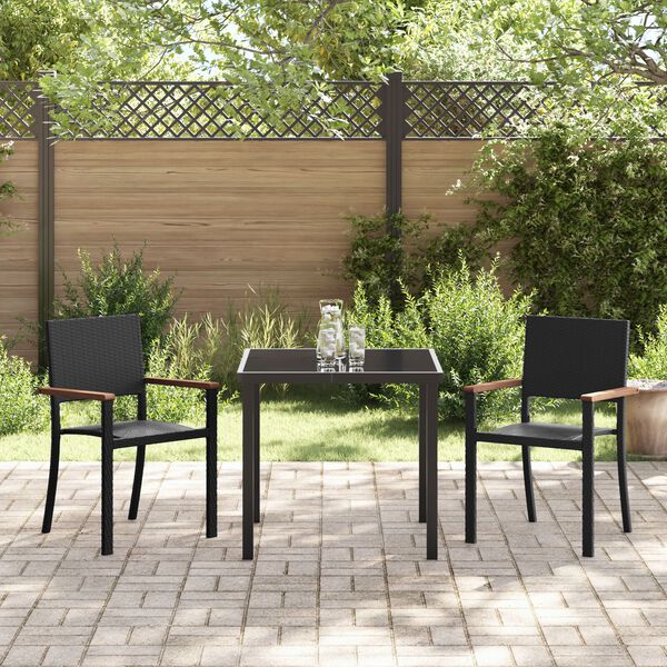 vidaXL Set de masă pentru grădină 3 pcs Negru Rattan poli