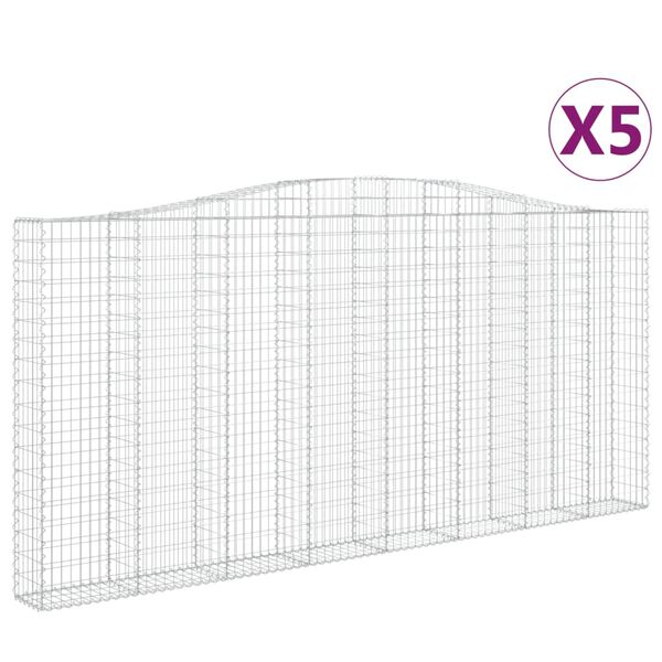 vidaXL Coșuri gabion arcuite 5 buc, 400x30x180/200 cm, fier galvanizat