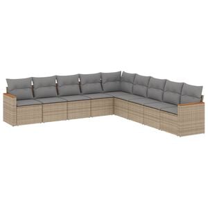vidaXL Set canapele de grădină, 9 piese, cu perne, bej, poliratan