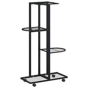 vidaXL Suport de flori cu 4 etaje, cu roți, negru, 44x23x80 cm, fier