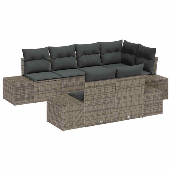 vidaXL Set de canapele pentru grădină cu pernă 7 pcs Gri Rattan poli