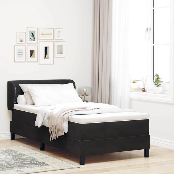 vidaXL Pat cu arcuri cu saltea cu headboard Negru 90 x 200 cm Catifea
