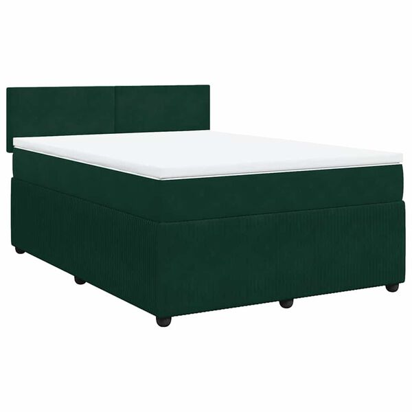 vidaXL Pat box spring cu saltea, verde &icirc;nchis, 140x200 cm, catifea