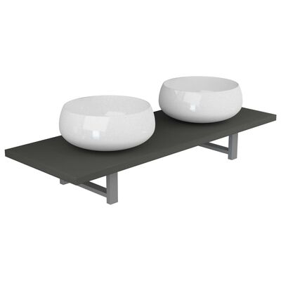 vidaXL Set mobilier de baie din trei piese, gri, ceramică
