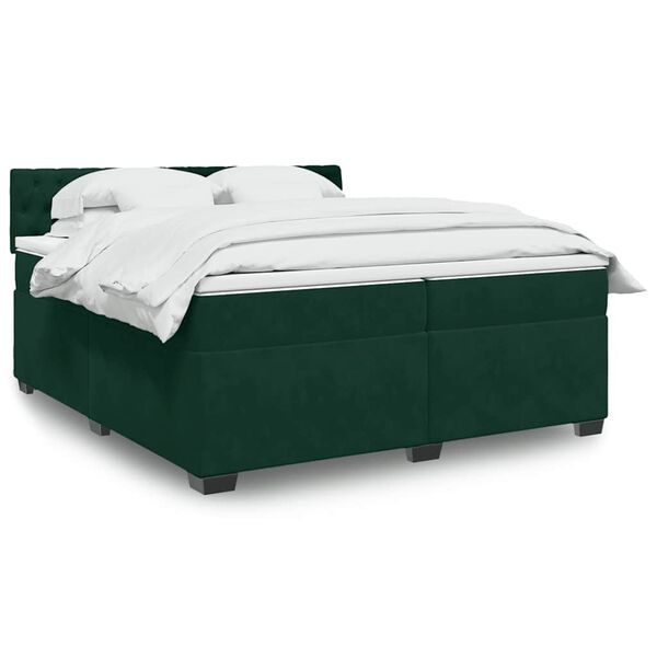 vidaXL Pat box spring cu saltea, verde &icirc;nchis, 200x200 cm, catifea