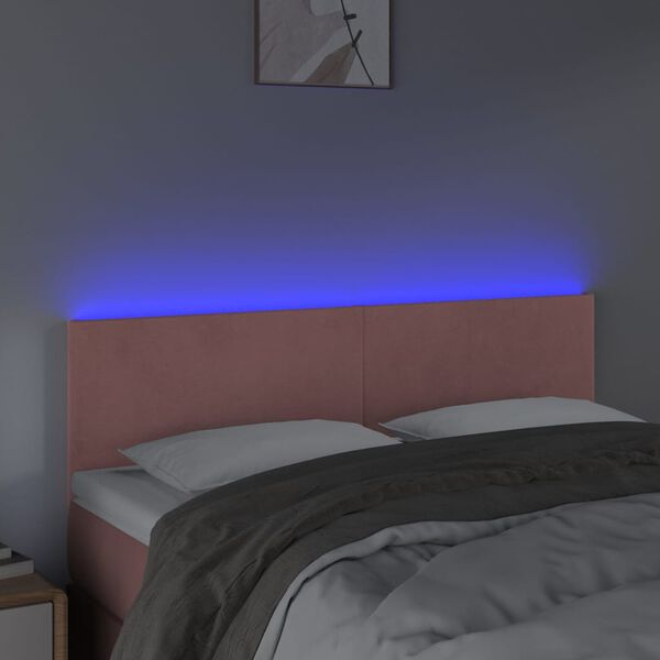 vidaXL Tăblie de pat cu LED, roz, 144x5x78/88 cm, catifea