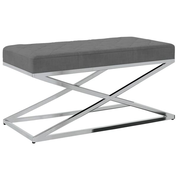 vidaXL Bancă, gri &icirc;nchis, catifea și oțel inoxidabil
