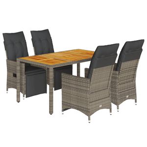 vidaXL Set bistro de grădină cu perne, 5 piese, gri, poliratan