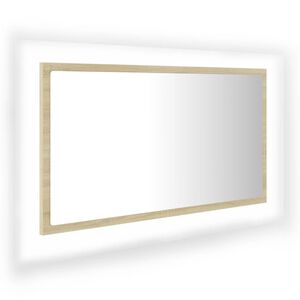 vidaXL Oglindă de baie cu LED, stejar sonoma, 80x8,5x37 cm, acril
