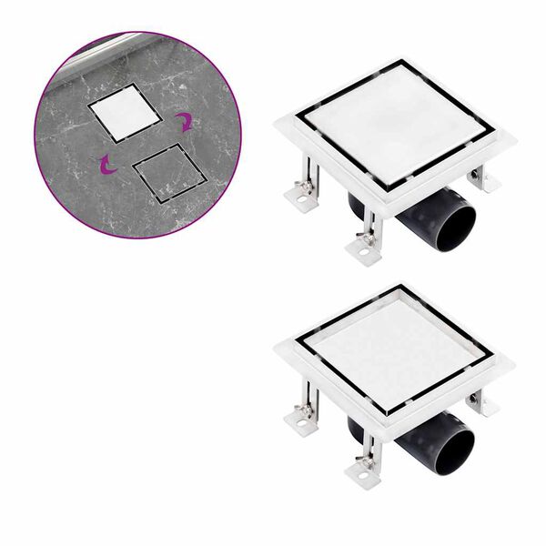 vidaXL Rigolă de duș capac plat gresie 2-&icirc;n-1 15x15 cm oțel inoxidabil