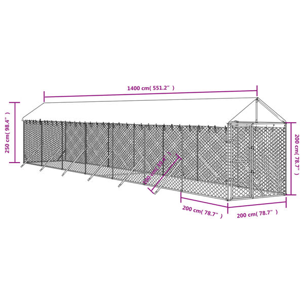 vidaXL Padoc exterior cu acoperiș argintiu 2x14x2,5 m oțel galvanizat